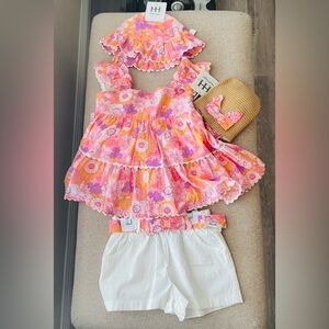 Haute Hippie Floral Shirt Dress Shorts Hat Purse 4pc Set - Size 5T US